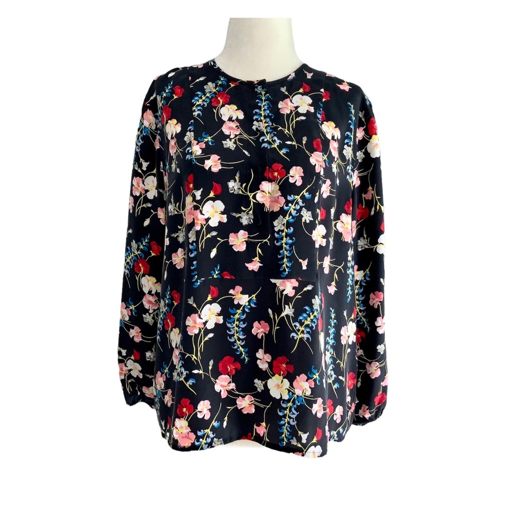 Equipment Femme Silk Long Sleeve Blouse Floral Sz Medium